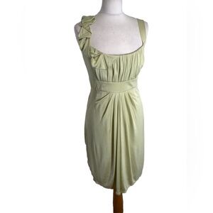 Karen Millen Empress Dress 100% Silk Jersey Pale Pistachio Green Layered Grecian